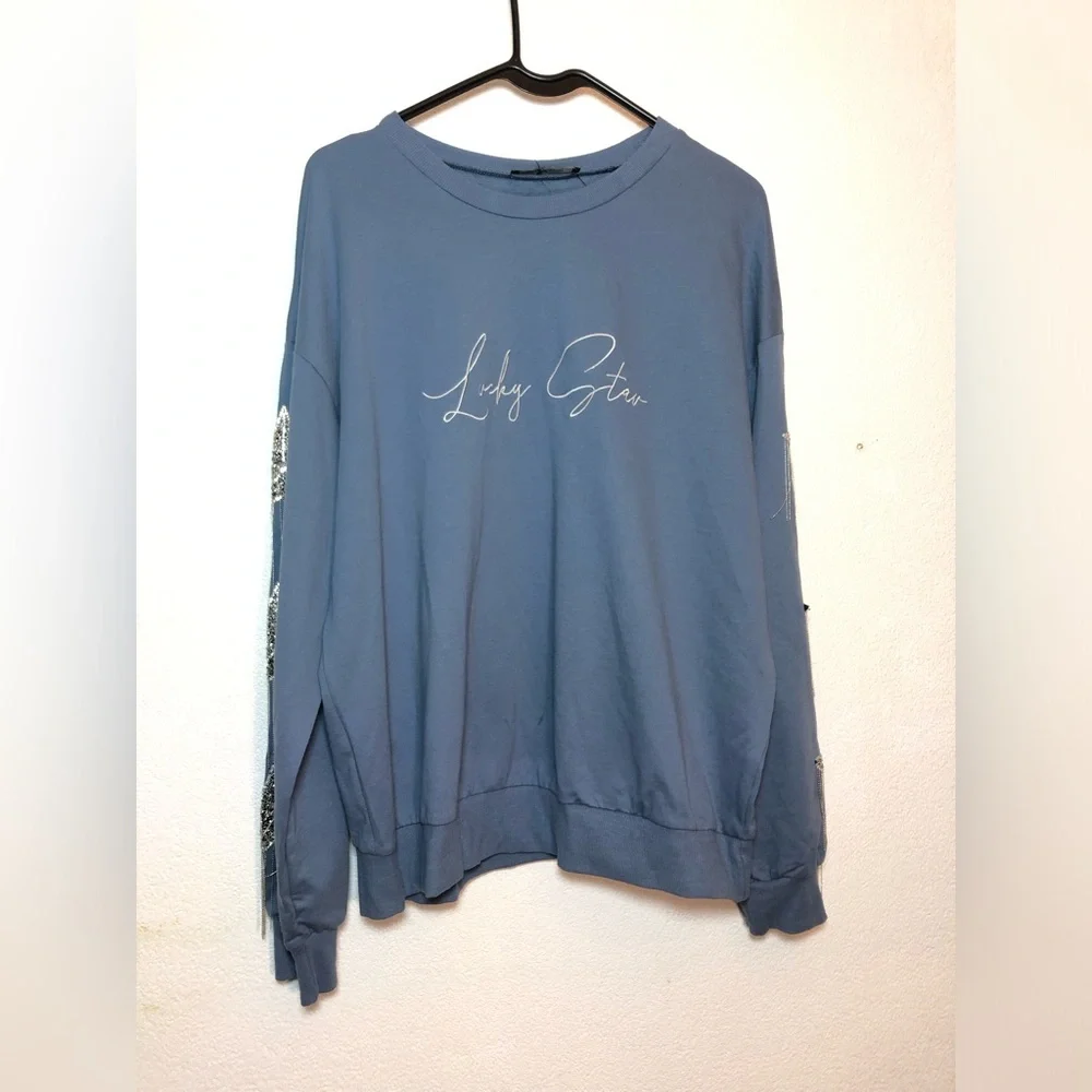 Blue Lucky Star Sweatshirt with Silver Star Accents